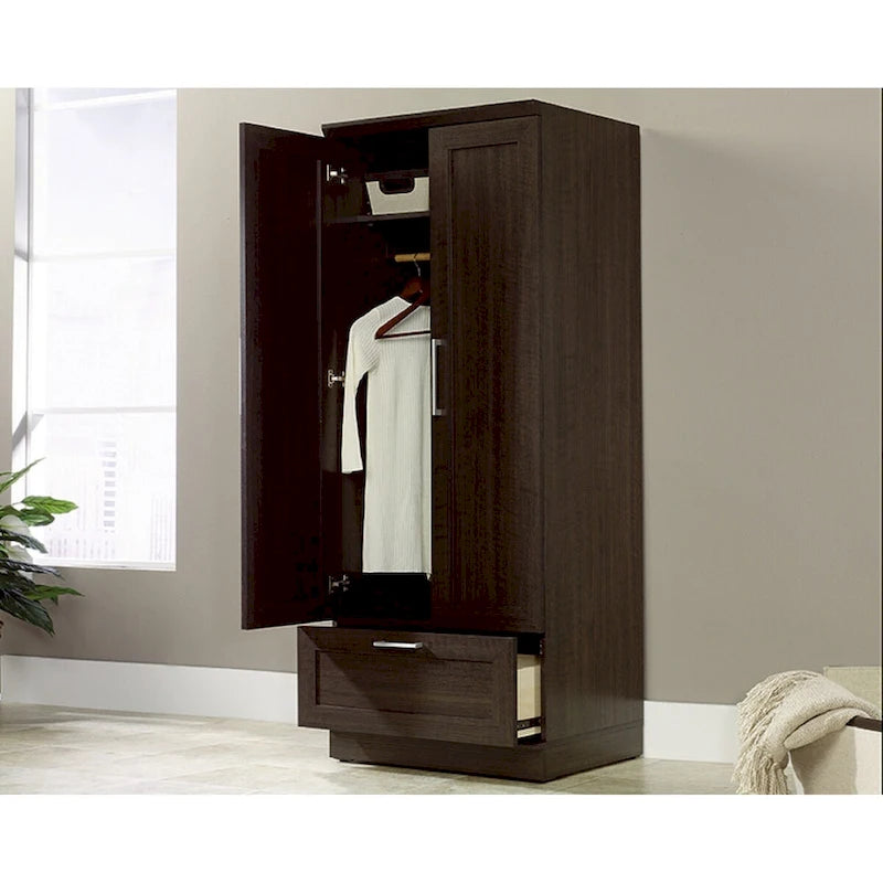 Armoire de rangement avec penderie, étagère réglable et tiroir inférieur — 4 finitions possibles