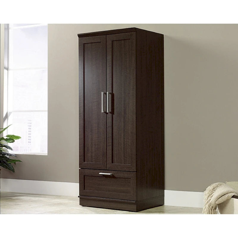 Armoire de rangement avec penderie, étagère réglable et tiroir inférieur — 4 finitions possibles