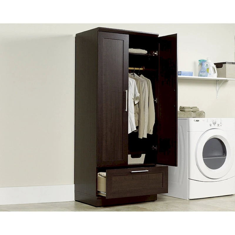 Armoire de rangement avec penderie, étagère réglable et tiroir inférieur — 4 finitions possibles