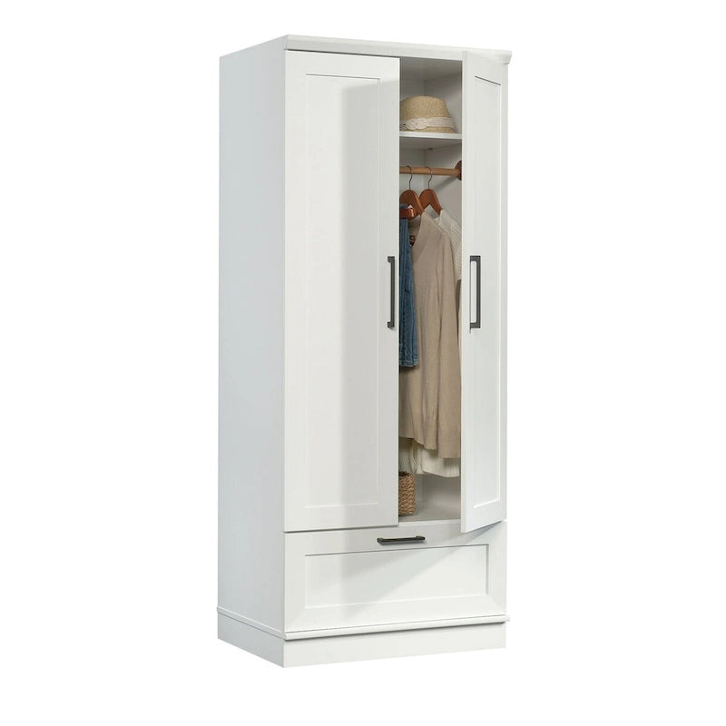 Armoire de rangement avec penderie, étagère réglable et tiroir inférieur — 4 finitions possibles