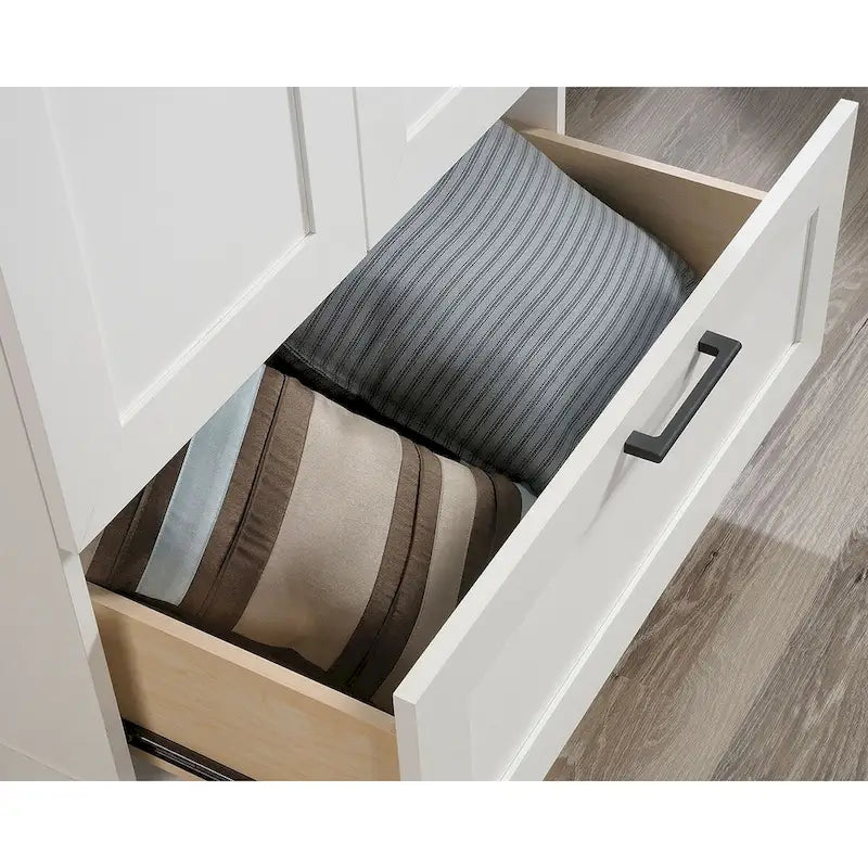 Armoire de rangement avec penderie, étagère réglable et tiroir inférieur — 4 finitions possibles