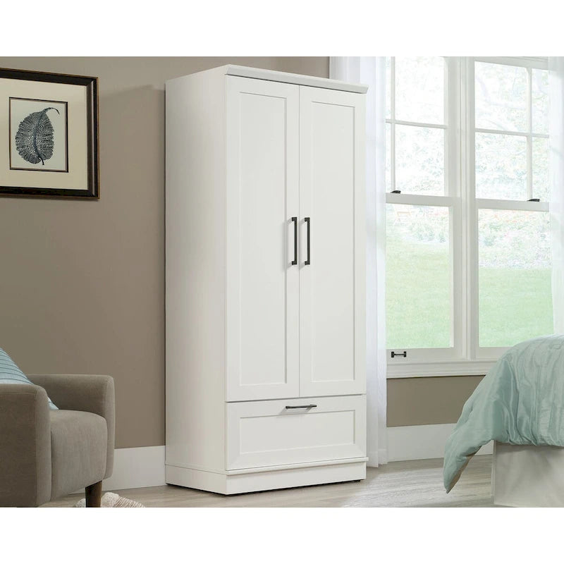 Armoire de rangement avec penderie, étagère réglable et tiroir inférieur — 4 finitions possibles