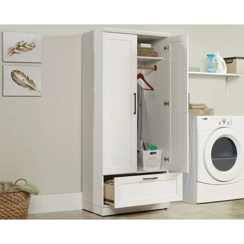 Armoire de rangement avec penderie, étagère réglable et tiroir inférieur — 4 finitions possibles