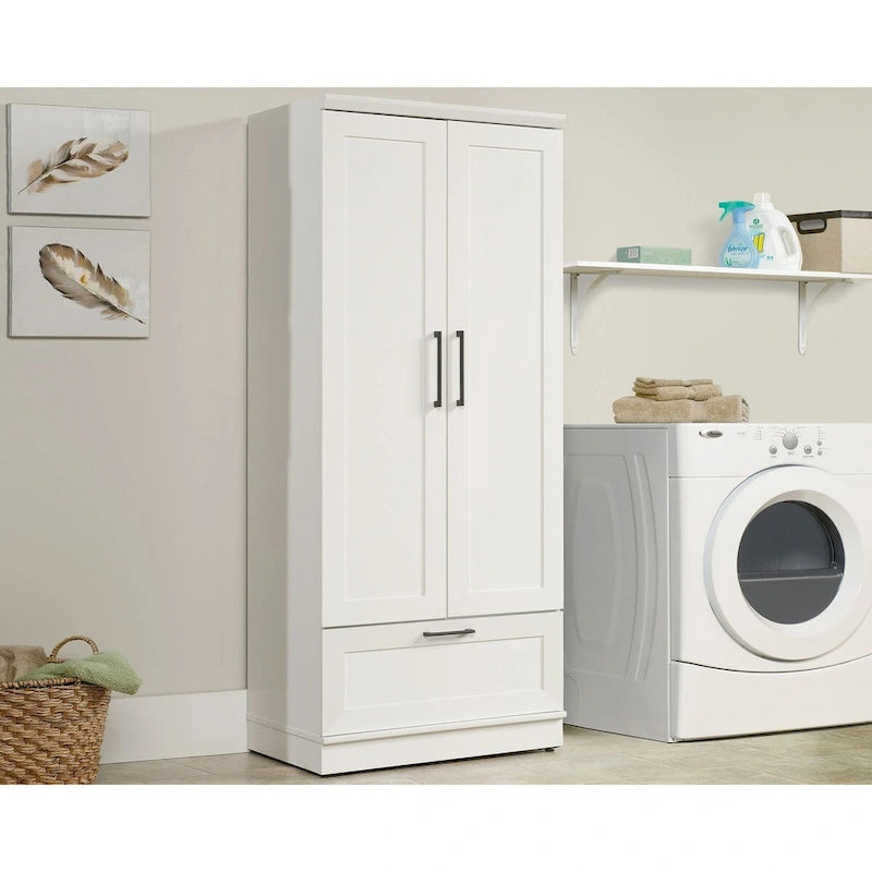 Armoire de rangement avec penderie, étagère réglable et tiroir inférieur — 4 finitions possibles