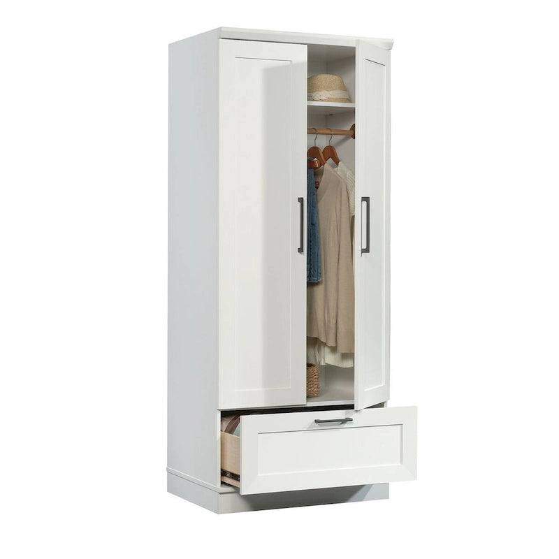 Armoire de rangement avec penderie, étagère réglable et tiroir inférieur — 4 finitions possibles