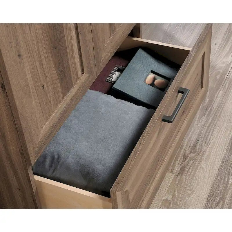 Armoire de rangement avec penderie, étagère réglable et tiroir inférieur — 4 finitions possibles