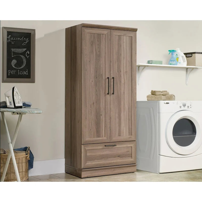 Armoire de rangement avec penderie, étagère réglable et tiroir inférieur — 4 finitions possibles
