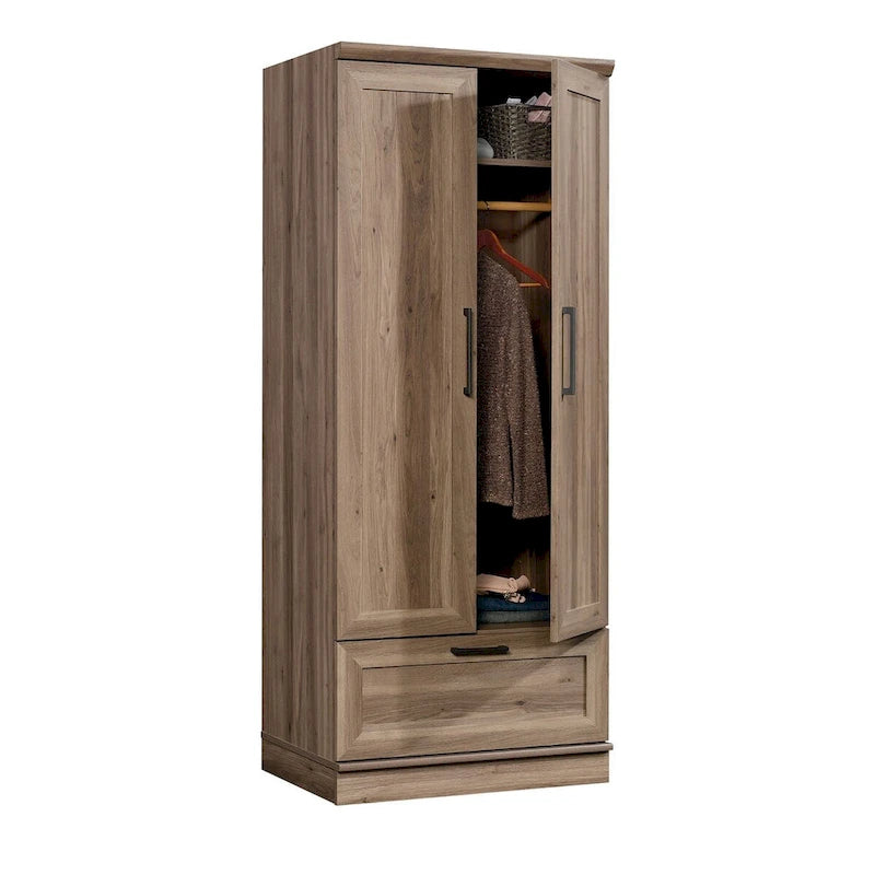 Armoire de rangement avec penderie, étagère réglable et tiroir inférieur — 4 finitions possibles