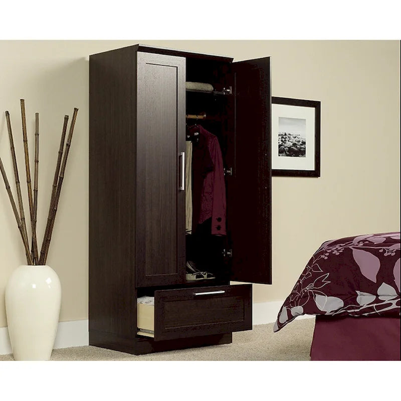 Armoire de rangement avec penderie, étagère réglable et tiroir inférieur — 4 finitions possibles