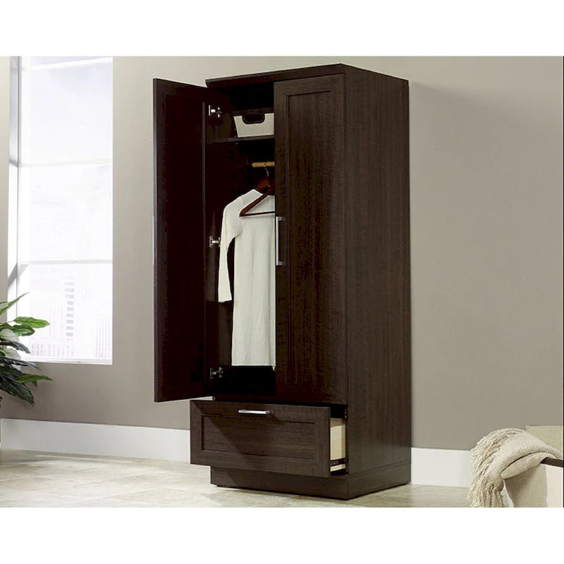 Armoire de rangement avec penderie, étagère réglable et tiroir inférieur — 4 finitions possibles