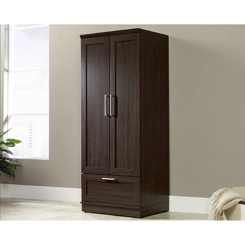 Armoire de rangement avec penderie, étagère réglable et tiroir inférieur — 4 finitions possibles