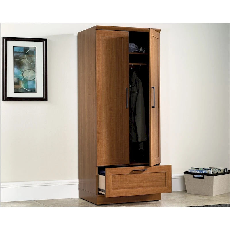 Armoire de rangement avec penderie, étagère réglable et tiroir inférieur — 4 finitions possibles