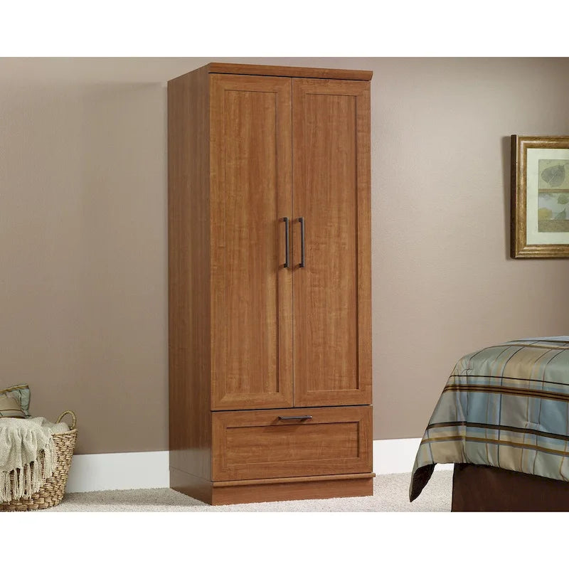 Armoire de rangement avec penderie, étagère réglable et tiroir inférieur — 4 finitions possibles