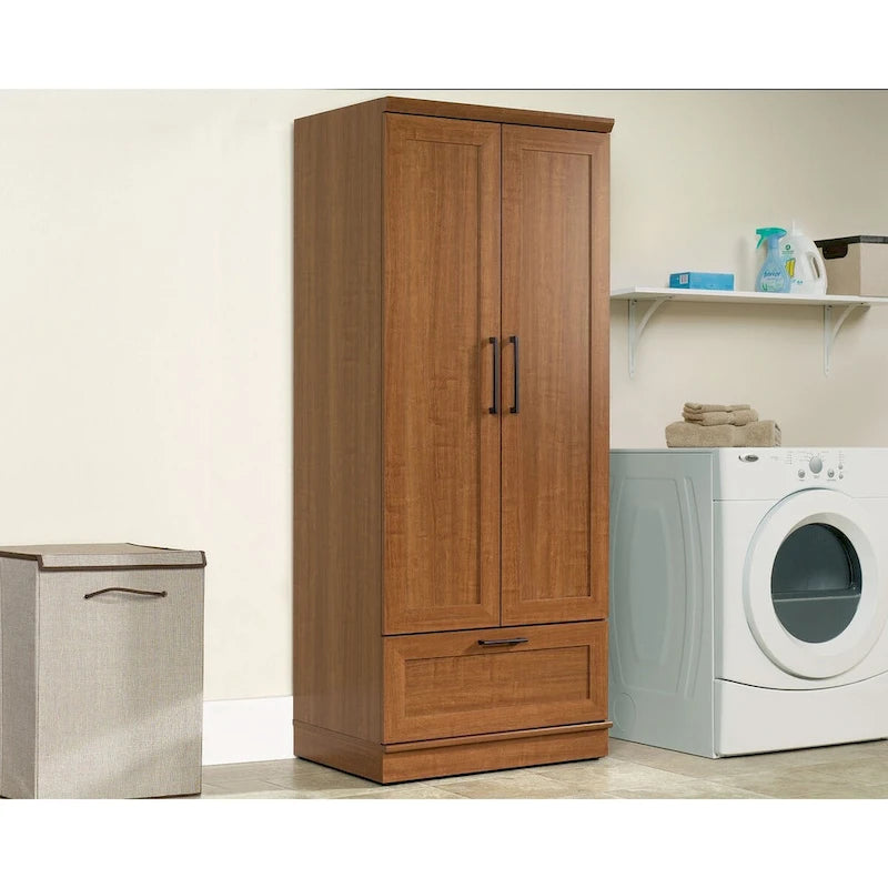 Armoire de rangement avec penderie, étagère réglable et tiroir inférieur — 4 finitions possibles