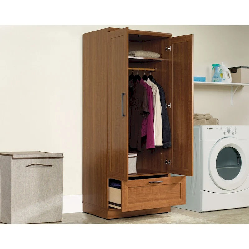 Armoire de rangement avec penderie, étagère réglable et tiroir inférieur — 4 finitions possibles