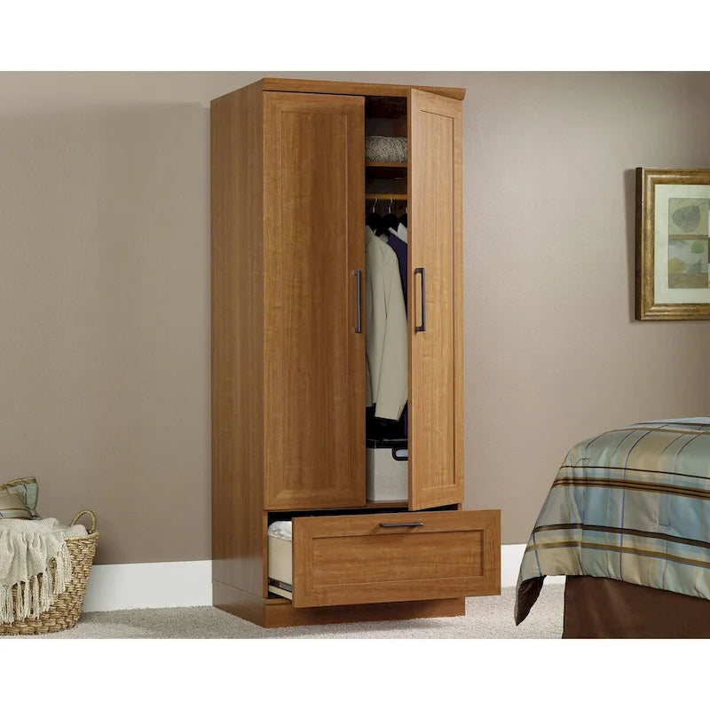 Armoire de rangement avec penderie, étagère réglable et tiroir inférieur — 4 finitions possibles
