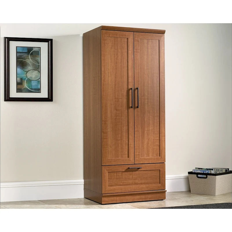 Armoire de rangement avec penderie, étagère réglable et tiroir inférieur — 4 finitions possibles