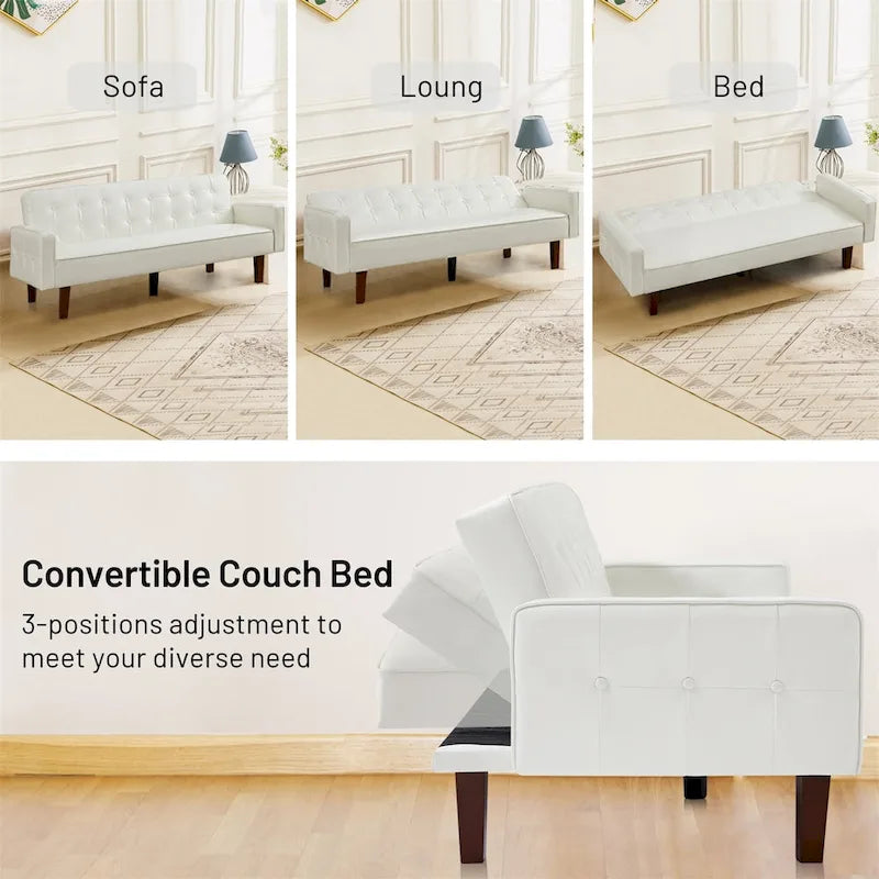 Canapé-lit convertible en similicuir avec dossier réglable et mousse à mémoire de forme — Banquette-lit pour salon et chambre d'amis