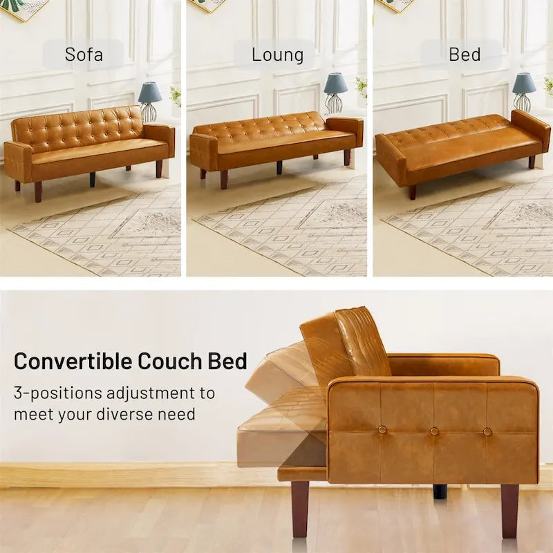 Canapé-lit convertible en similicuir avec dossier réglable et mousse à mémoire de forme — Banquette-lit pour salon et chambre d'amis