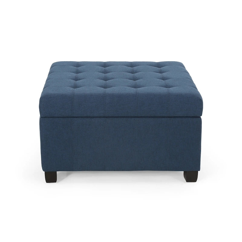 Pouf de rangement carré avec couvercle capitonné gaufré et charnières à fermeture progressive