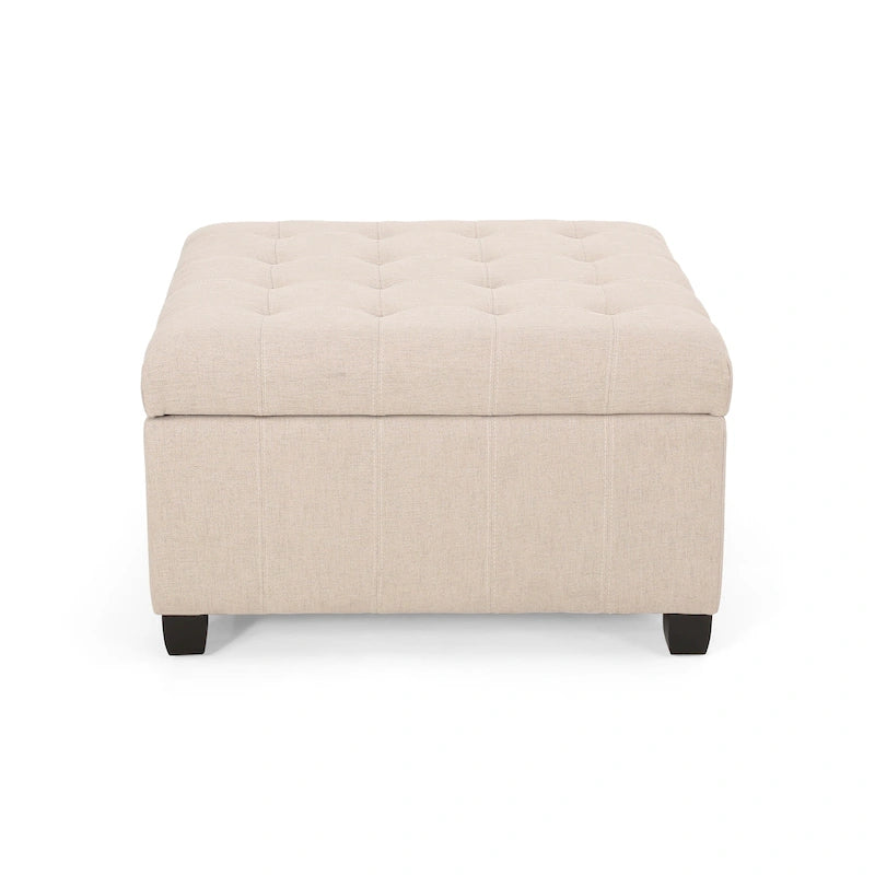 Pouf de rangement carré avec couvercle capitonné gaufré et charnières à fermeture progressive