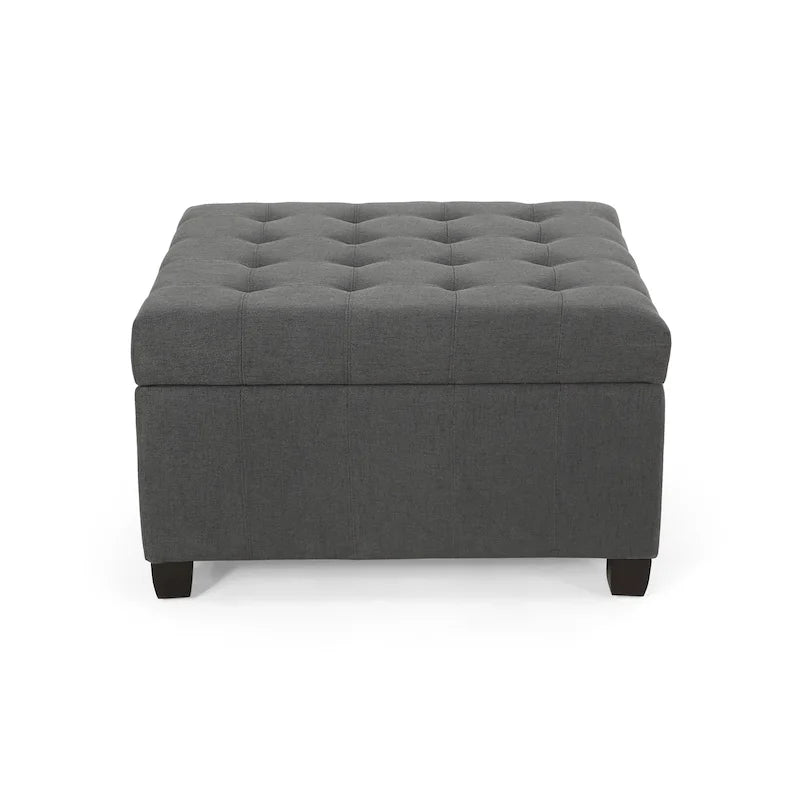 Pouf de rangement carré avec couvercle capitonné gaufré et charnières à fermeture progressive