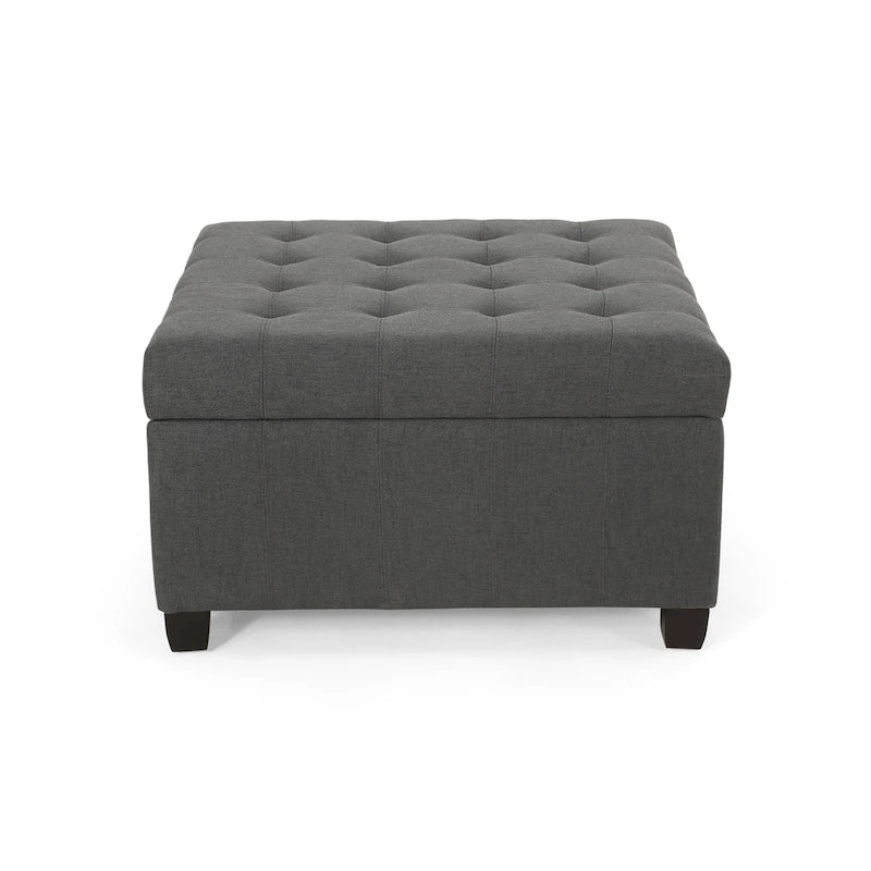 Pouf de rangement carré avec couvercle capitonné gaufré et charnières à fermeture progressive