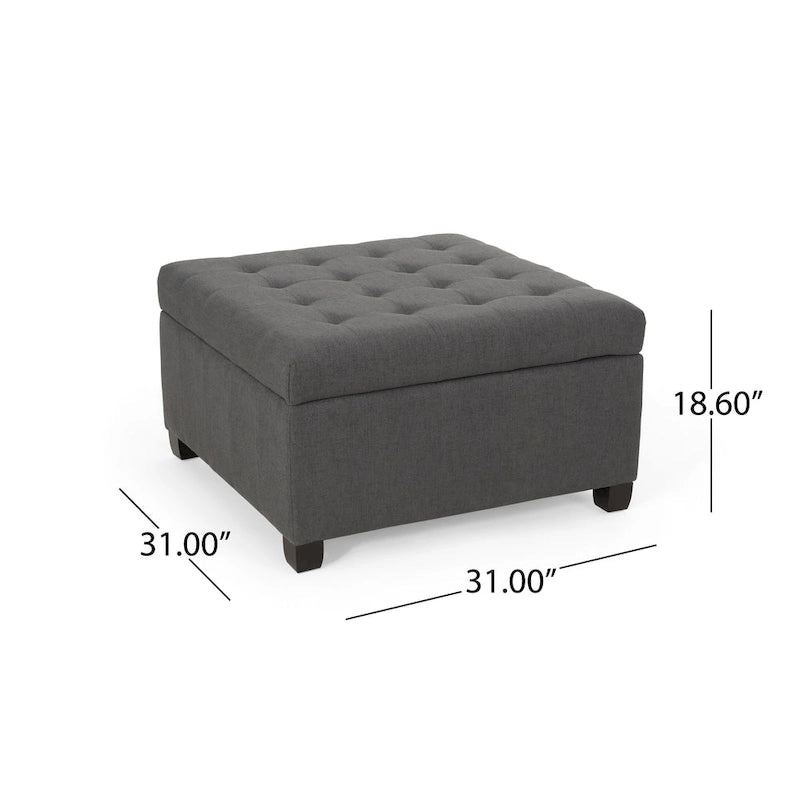 Pouf de rangement carré avec couvercle capitonné gaufré et charnières à fermeture progressive