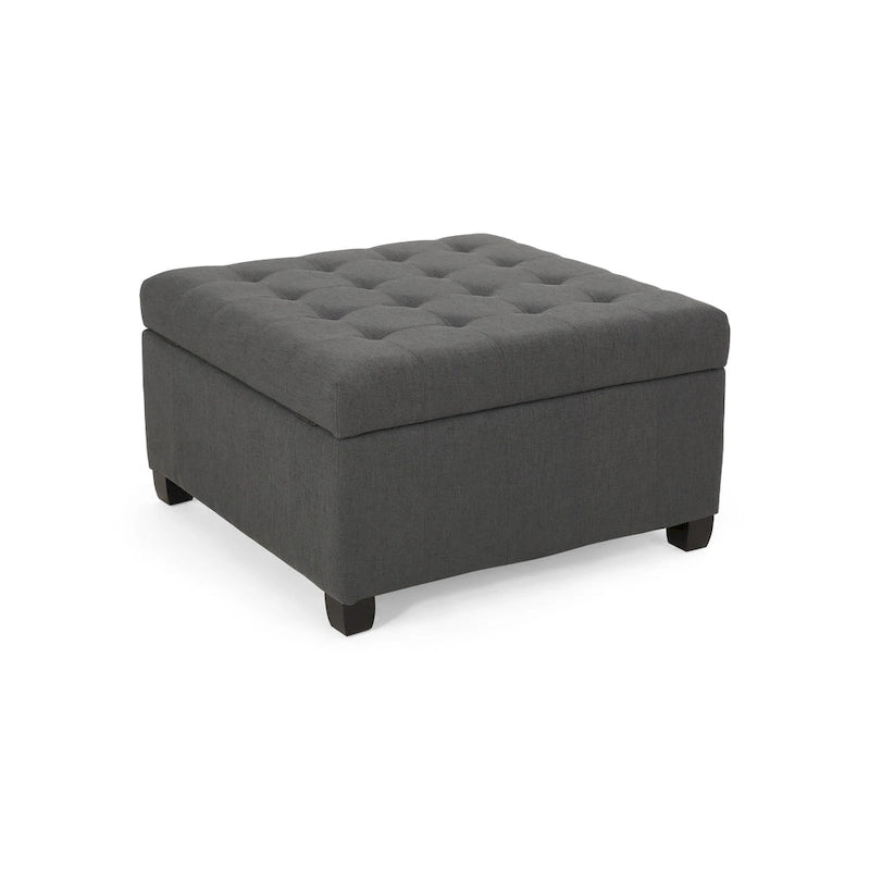 Pouf de rangement carré avec couvercle capitonné gaufré et charnières à fermeture progressive