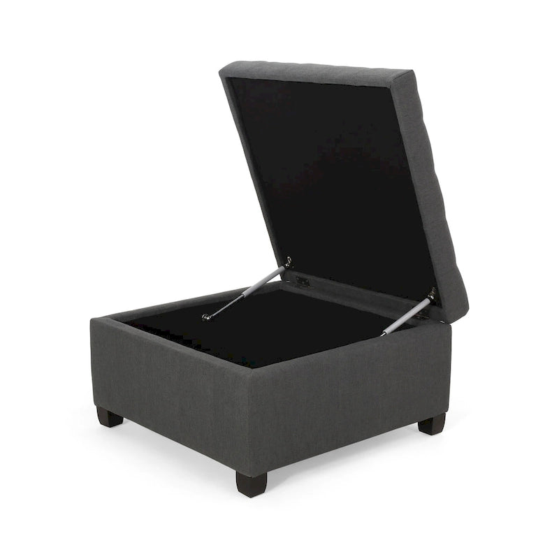 Pouf de rangement carré avec couvercle capitonné gaufré et charnières à fermeture progressive