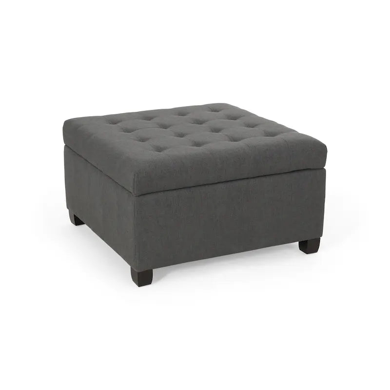 Pouf de rangement carré avec couvercle capitonné gaufré et charnières à fermeture progressive
