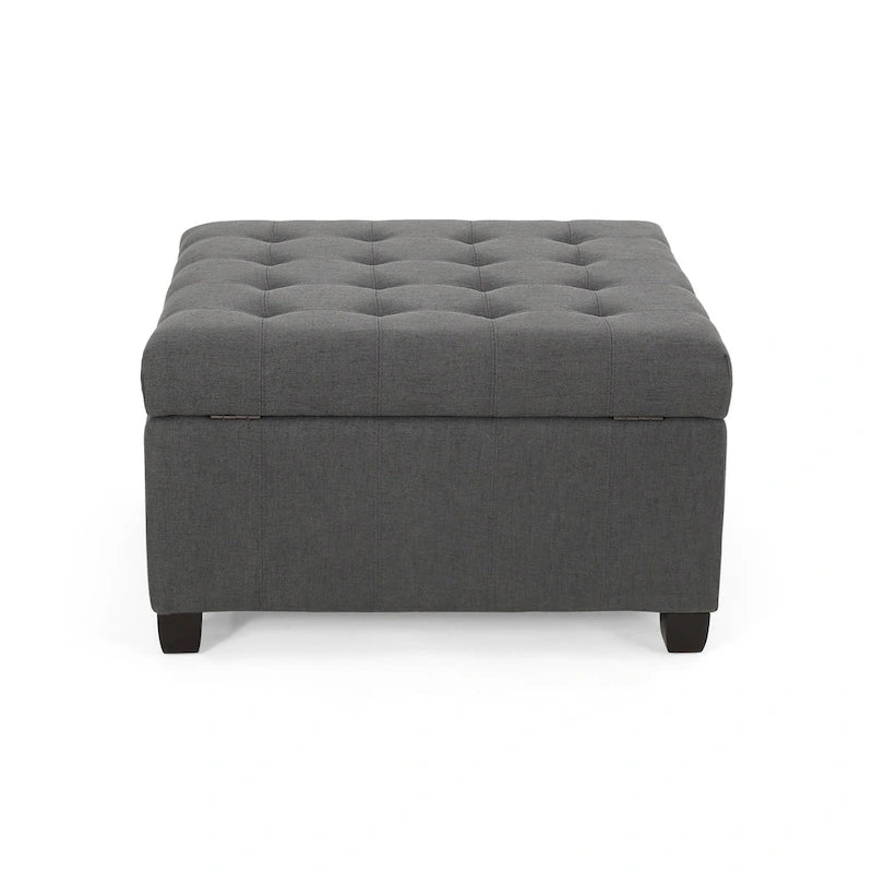 Pouf de rangement carré avec couvercle capitonné gaufré et charnières à fermeture progressive