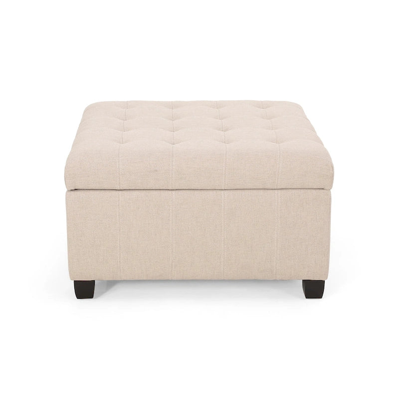 Pouf de rangement carré avec couvercle capitonné gaufré et charnières à fermeture progressive
