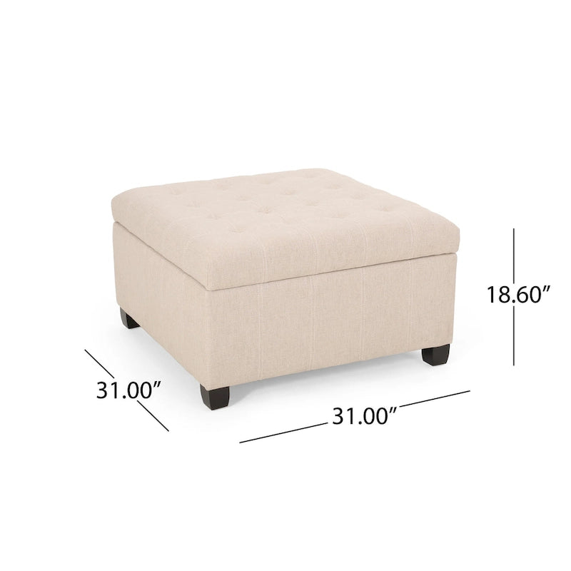 Pouf de rangement carré avec couvercle capitonné gaufré et charnières à fermeture progressive