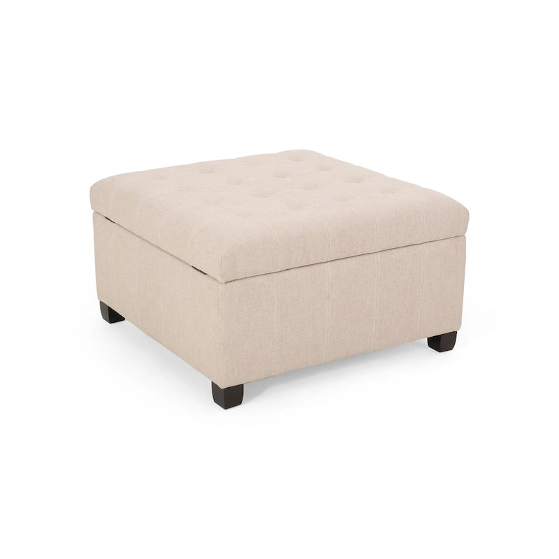 Pouf de rangement carré avec couvercle capitonné gaufré et charnières à fermeture progressive