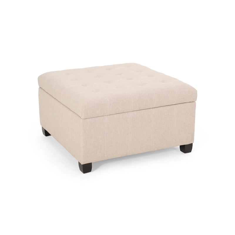 Pouf de rangement carré avec couvercle capitonné gaufré et charnières à fermeture progressive