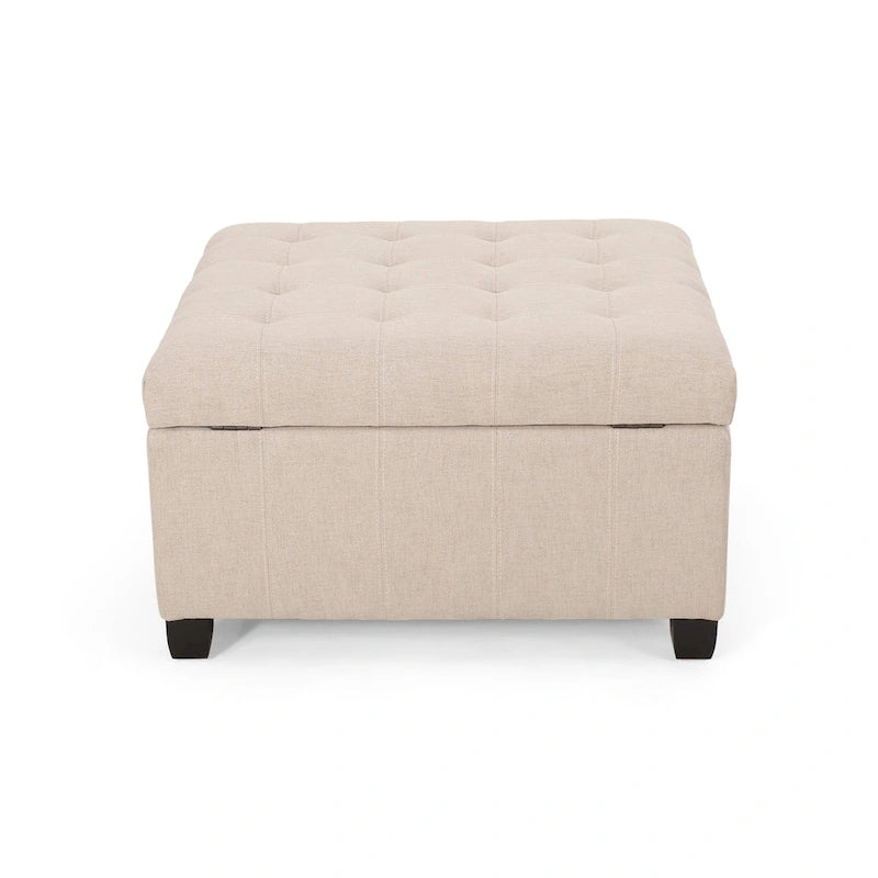 Pouf de rangement carré avec couvercle capitonné gaufré et charnières à fermeture progressive