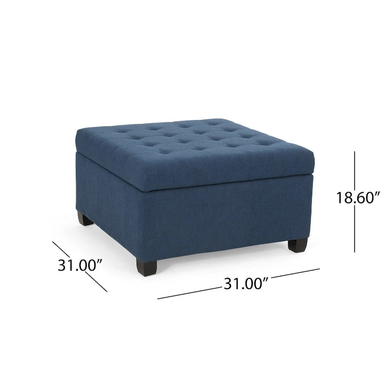 Pouf de rangement carré avec couvercle capitonné gaufré et charnières à fermeture progressive