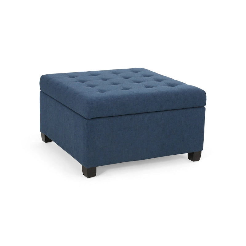 Pouf de rangement carré avec couvercle capitonné gaufré et charnières à fermeture progressive