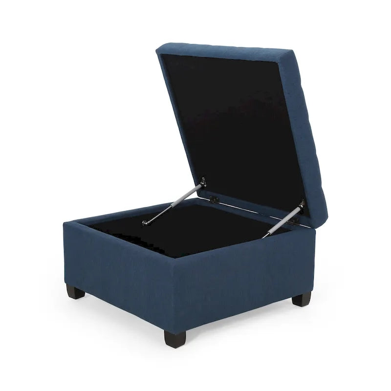 Pouf de rangement carré avec couvercle capitonné gaufré et charnières à fermeture progressive