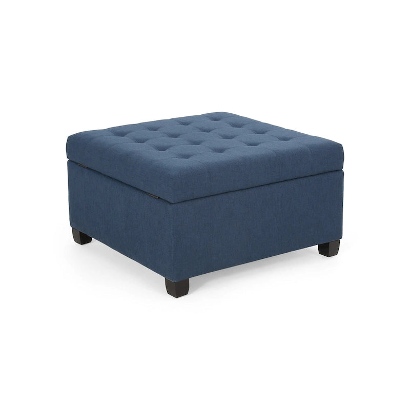 Pouf de rangement carré avec couvercle capitonné gaufré et charnières à fermeture progressive