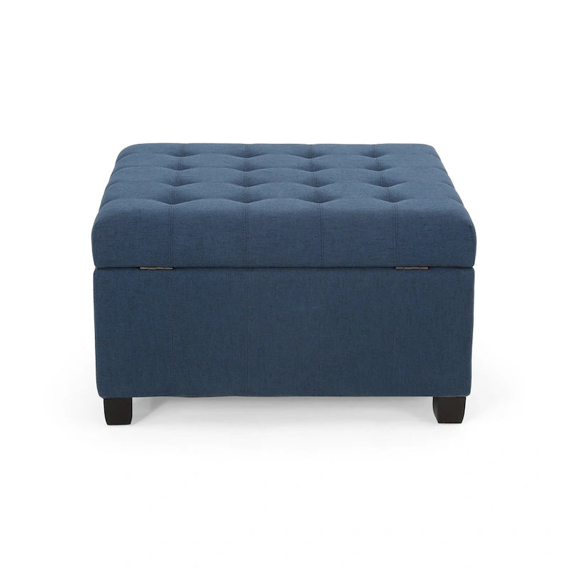 Pouf de rangement carré avec couvercle capitonné gaufré et charnières à fermeture progressive