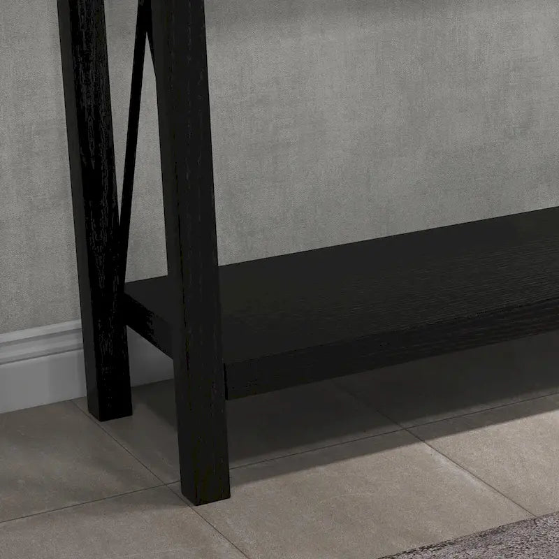 Console industrielle avec 2 tiroirs et étagère inférieure – Structure en métal et finition grain de bois