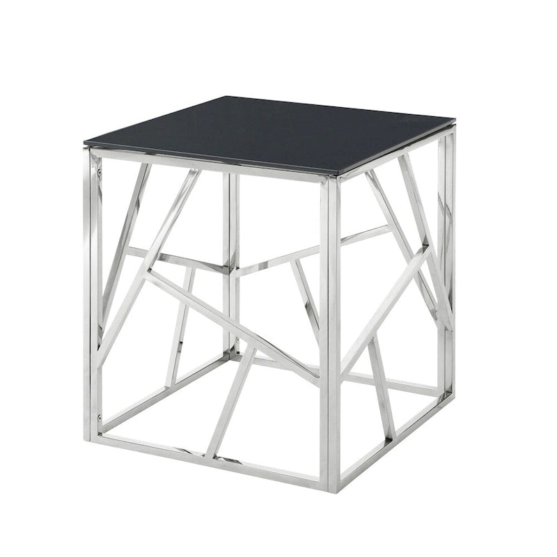Bout de canapé moderne en métal avec plateau en verre trempé et étagère de rangement