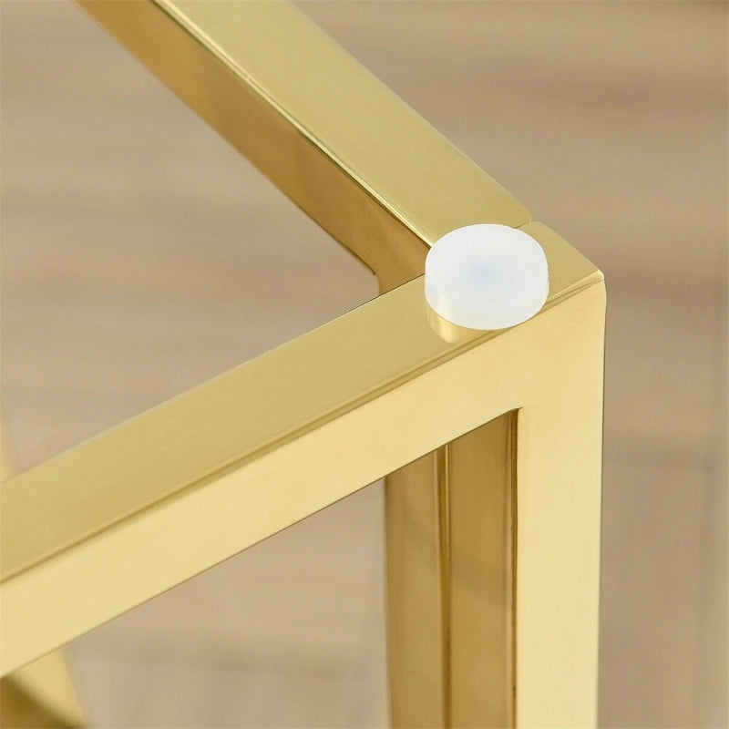 Bout de canapé moderne en métal avec plateau en verre trempé et étagère de rangement