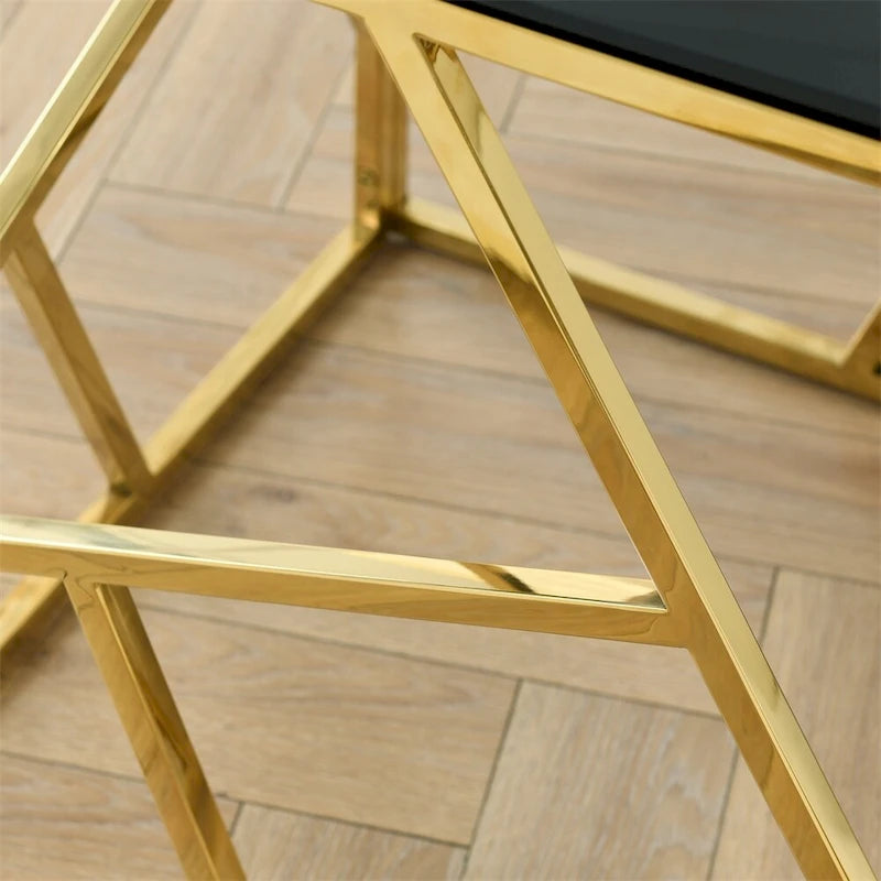 Bout de canapé moderne en métal avec plateau en verre trempé et étagère de rangement