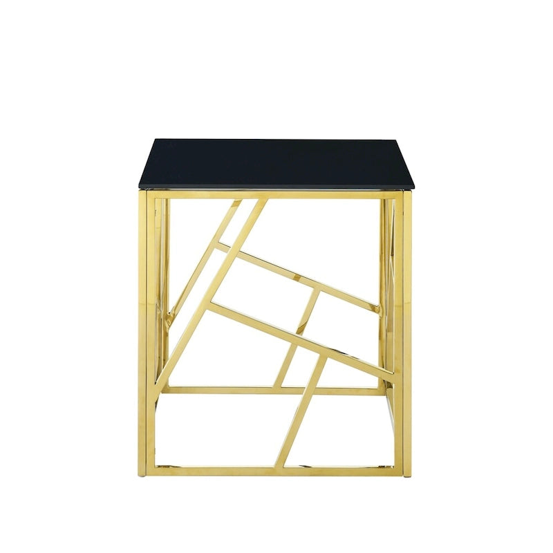 Bout de canapé moderne en métal avec plateau en verre trempé et étagère de rangement