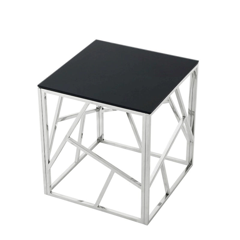 Bout de canapé moderne en métal avec plateau en verre trempé et étagère de rangement