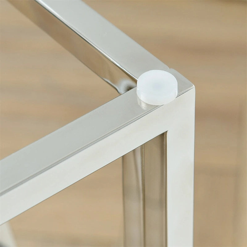 Bout de canapé moderne en métal avec plateau en verre trempé et étagère de rangement