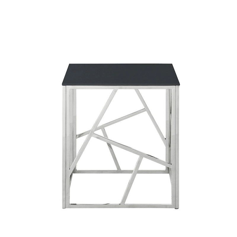 Bout de canapé moderne en métal avec plateau en verre trempé et étagère de rangement